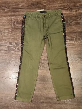 ❤️ NWT! J CREW SEQUIN SIDE STRIPE STRAIGHT LEG CHINO PANTS, 2P (26 PETITE)